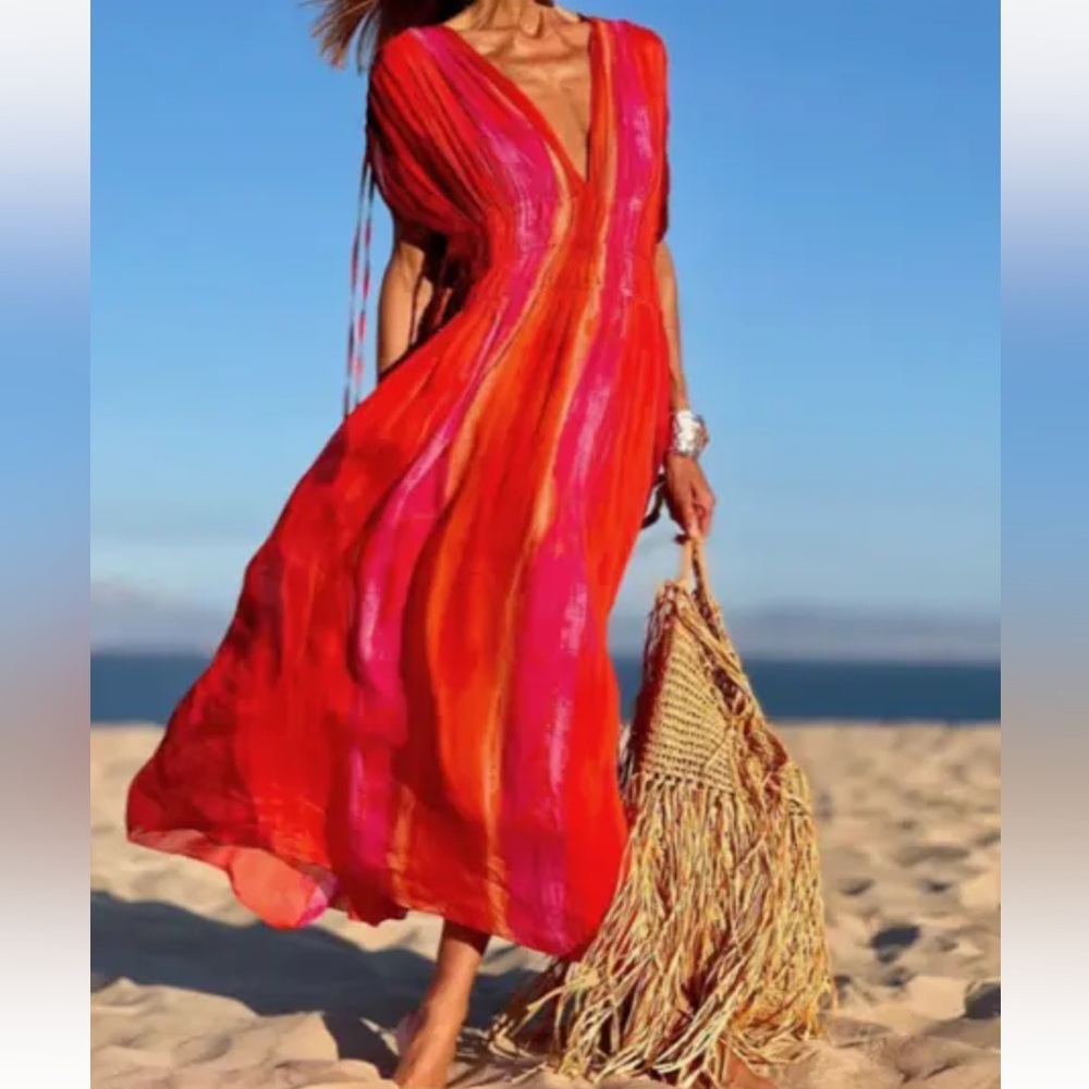 ZARA SLEEVELESS COVERUP TIE-DYE MIDI DRESS Size XSmall